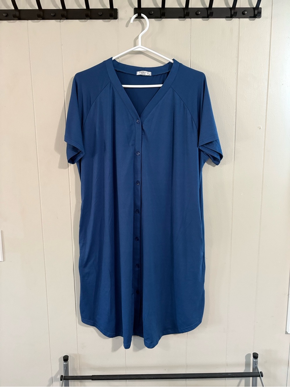 Women's Navy Blue V-Neck Dress - Picture 3 of 4